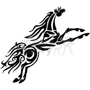 Black tribal style illustration of a galloping horse with flowing mane and tail.