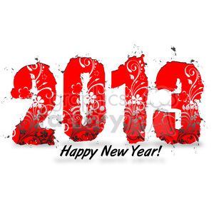 A festive New Year 2013 celebration image with red and floral patterns, and the words 'Happy New Year!'