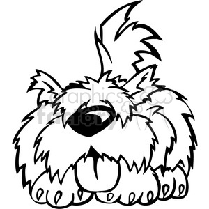 This clipart image features a cartoon of a shaggy, fluffy dog with a playful and funny appearance. The dog's eyes are obscured by its fur, emphasizing its silliness and fluffiness.