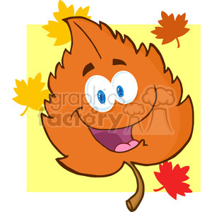   The clipart image depicts a happy orange leaf holding an umbrella. It