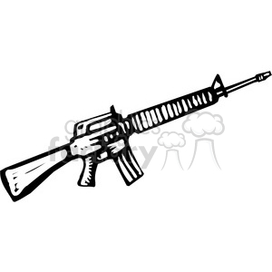 The image is a black and white clipart illustration of an M16 rifle. The M16 is a military assault rifle known for its use by the U.S. armed forces.