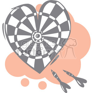 A clipart image depicting a heart-shaped dartboard with two darts next to it, set against an orange abstract background. The image combines themes of love and the concept of hitting the target.