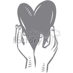 A grayscale clipart image of two hands holding a large heart symbol, conveying love and care.