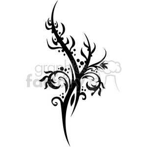 A black tribal floral tattoo design with swirling vines and leaf patterns.