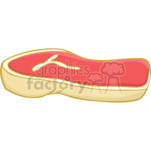 This is a cartoonish clipart image of a raw steak with a humorous or comical style, as indicated by the exaggerated shape and the bright, simplified coloring.