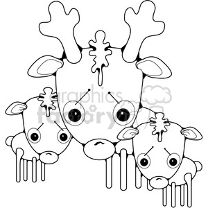 The clipart image features three cartoon reindeer. The reindeer have exaggerated features such as large eyes and simplistic hoofs. The central reindeer is larger than the two others flanking it.