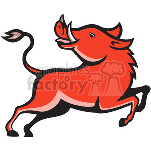 Cartoon illustration of a red wild boar running with an expressive face