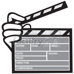 Black and white movie clapboard front hand