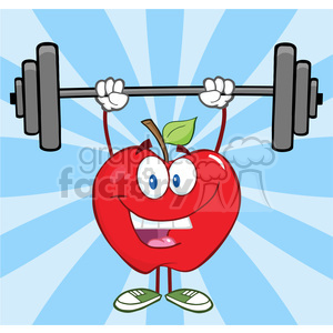 5775 Royalty Free Clip Art Smiling Apple Cartoon Character Lifting Weights