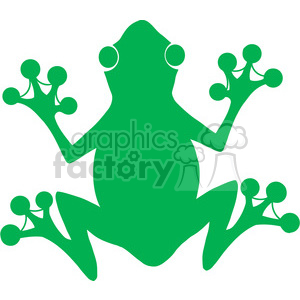 The image depicts a green silhouette of a frog. The frog appears to be in a playful or funny pose, with exaggerated limbs and feet spread out, which would likely give it a humorous appeal. The frog's eyes are depicted as two circles at the top of its head, and it has the characteristic webbed feet of an amphibian.