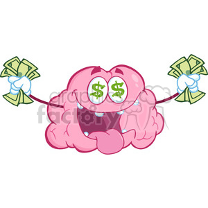 5830 Royalty Free Clip Art Money Loving Brain Cartoon Character