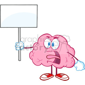 5857 Royalty Free Clip Art Angry Brain Cartoon Character Screaming And Holding Up A Blank Sign