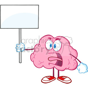   5857 Royalty Free Clip Art Angry Brain Cartoon Character Screaming And Holding Up A Blank Sign 