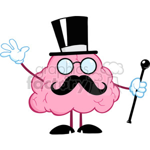 5860 Royalty Free Clip Art Brain Gentleman With Cylinder Hat And Cane Waving For Greeting