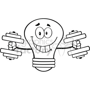 6108 Royalty Free Clip Art Smiling Light Bulb Cartoon Character Training With Dumbbells