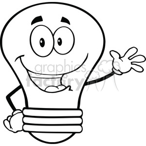   6099 Royalty Free Clip Art Light Bulb Cartoon Mascot Character Waving For Greeting 
