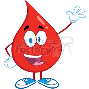 6170 Royalty Free Clip Art Red Blood Drop Cartoon Mascot Character Waving For Greeting