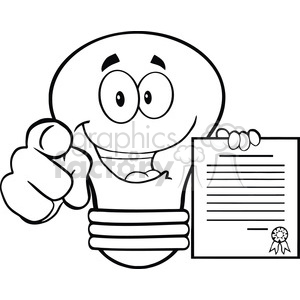 6153 Royalty Free Clip Art Light Bulb Pointing With Finger And Holding A Contract