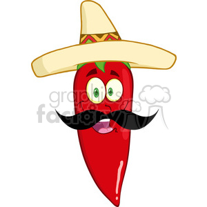   6776 Royalty Free Clip Art Smiling Red Chili Pepper Cartoon Mascot Character With Mexican Hat And Mustache 