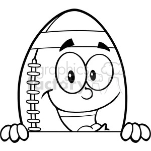  6581 Royalty Free Clip Art Black and White American Football Ball Cartoon Mascot Character Over Blank Sign 