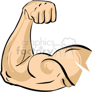 The image depicts a clipart illustration of a flexing arm, highlighting the muscular biceps characteristic of a bodybuilder's physique. The arm shows defined muscles, with the bicep being the focal point, indicating strength and physical fitness typically associated with bodybuilding and sports activities.