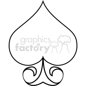 The image is a black and white clipart of a stylized spade symbol frequently associated with playing cards. The design includes decorative flourishes at the base, giving it an artistic or tattoo-like appearance.