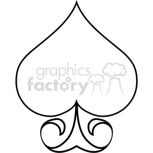   The image is a black and white clipart of a stylized spade symbol frequently associated with playing cards. The design includes decorative flourishes at the base, giving it an artistic or tattoo-like appearance. 