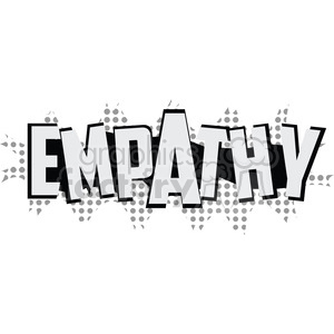   This image says "empathy", with a black line behind it, and grat dots spreading in a start type shape behind 