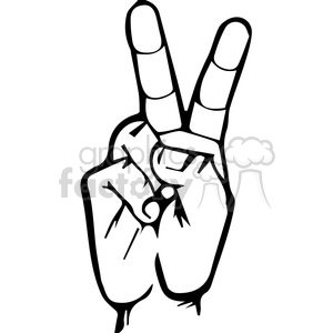   The image is a black and white clipart that depicts a hand gesture representing the letter 