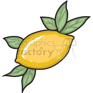 Clipart image of a lemon with green leaves.