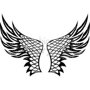 A clipart image featuring a symmetrical pair of black and white stylized wings with intricate detailing.