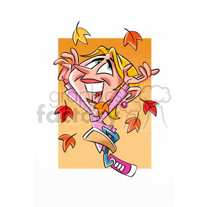   girl dancing in the fall leaves cartoon 