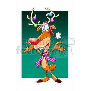   cartoon reindeer with red nose and scarf 