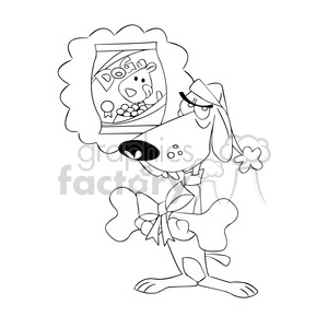 vector black and white cartoon dog clipart dreaming of dog food