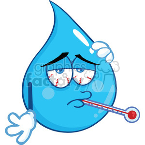  Royalty Free RF Clipart Illustration Sick Water Drop Character With Thermometer 