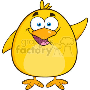 8586 Royalty Free RF Clipart Illustration Happy Yellow Chick Cartoon Character Waving Vector Illustration Isolated On White