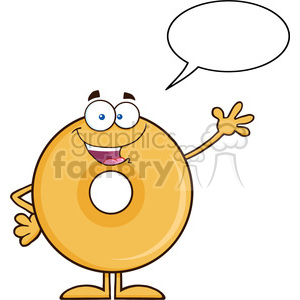 8647 Royalty Free RF Clipart Illustration Funny Donut Cartoon Character Waving Vector Illustration Isolated On White With Speech Bubble