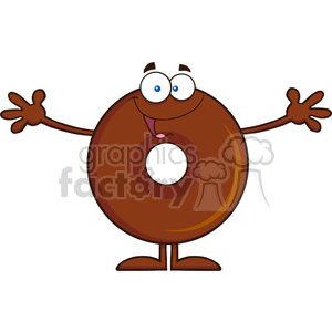   8717 Royalty Free RF Clipart Illustration Chocolate Donut Cartoon Character Wanting A Hug Vector Illustration Isolated On White 
