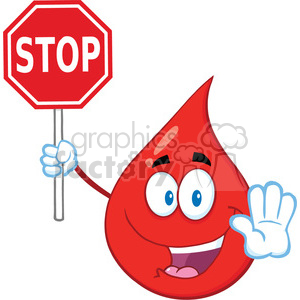 Royalty Free RF Clipart Illustration Red Blood Drop Cartoon Mascot Character Holding A Stop Sign