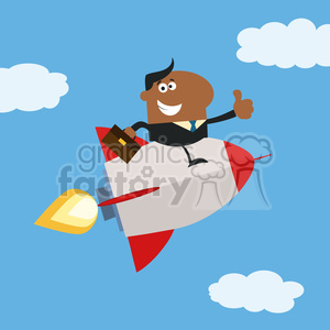 8343 Royalty Free RF Clipart Illustration African American Manager Flying In The Sky And Giving Thumb Up Flat Style Vector Illustration