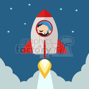 8331 Royalty Free RF Clipart Illustration Manager Launching A Rocket To The Sky And Giving Thumb Up Flat Style Vector Illustration