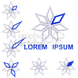 Clipart image featuring multiple geometric star-like shapes with blue and gray elements. The phrase 'LOREM IPSUM' is displayed in blue text.