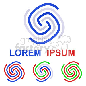 A set of abstract clipart images featuring intertwined, looping designs in various color combinations (blue, red, green). The text 'LOREM IPSUM' is included in blue and red colors.