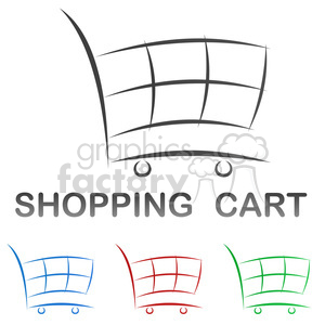 Illustration of a shopping cart in four different colors: black, blue, red, and green, with the text 'SHOPPING CART' beneath it.