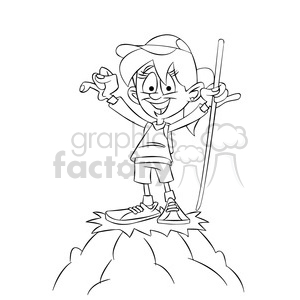 trina the cartoon girl character climbing a mountain black white
