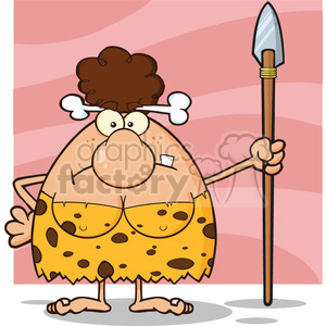 10024 angry brunette cave woman cartoon mascot character standing with a spear vector illustration