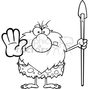 A humorous cartoon illustration of a caveman holding a spear. The caveman has a large nose, shaggy hair, and wears a tattered animal skin outfit, standing with one hand raised.