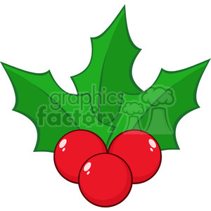 Clipart image of Christmas holly with green leaves and red berries.