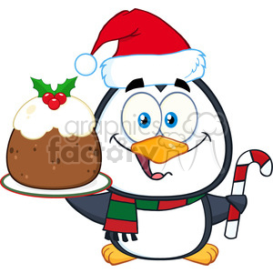 Festive Penguin with Christmas Pudding and Candy Cane