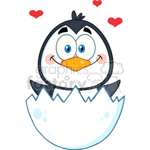 royalty free rf clipart illustration happy baby penguin cartoon character hatching from an egg with hearts vector illustration isolated on white